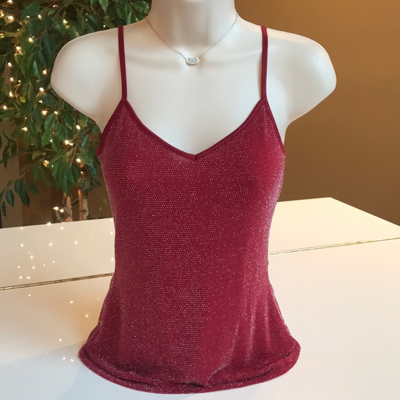EXPRESS RED & SILVER SPARKLY CAMISOLE TOP SIZE XS - Picture 2 of 8
